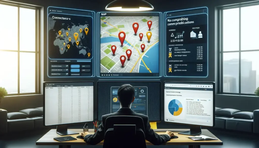 flagged business location, a spreadsheet highlighting NAP