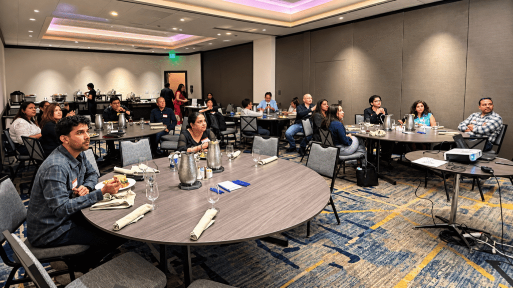 Engaged audience of small business owners and regional leaders attending the USPAACC West and PG&E AI luncheon in Santa Clara.
