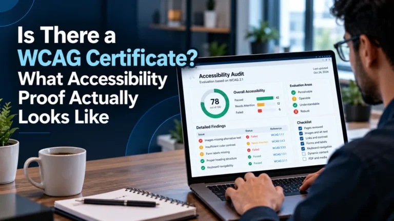 Website professional reviewing an accessibility audit checklist and report.